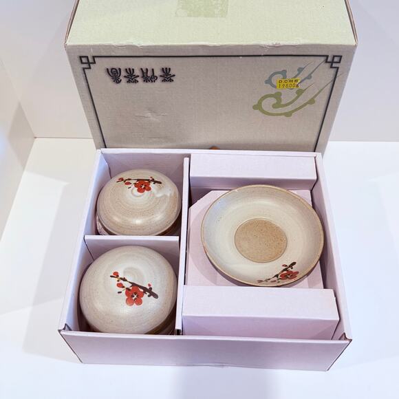 Vintage Korean Ceramic Tea Set for Two 8 Piece w Box & Original Labels Not Used